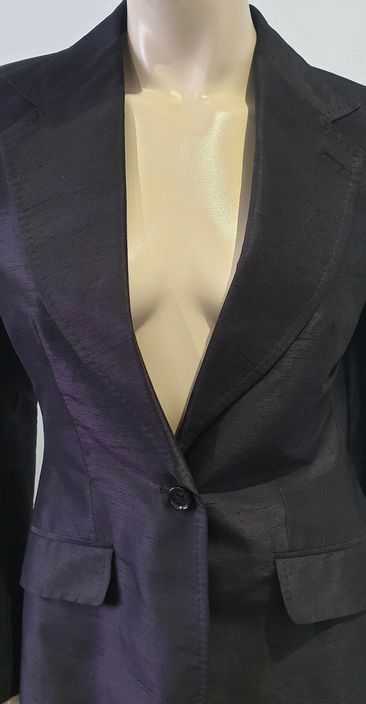 DOLCE & GABBANA Midnight Blue Black Silk Lined Evening Blazer Jacket 42 UK10