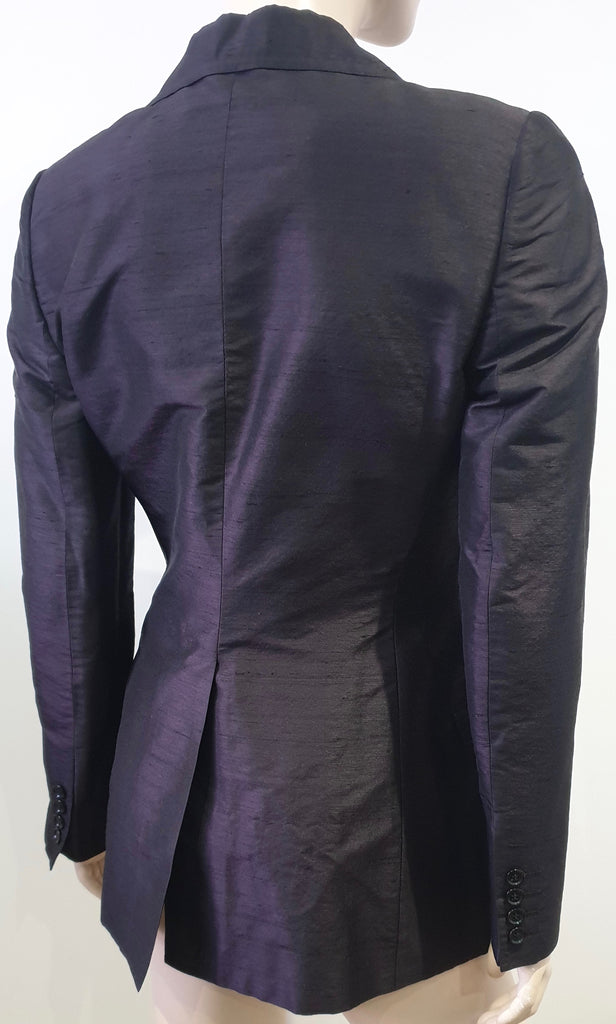 DOLCE & GABBANA Midnight Blue Black Silk Lined Evening Blazer Jacket 42 UK10