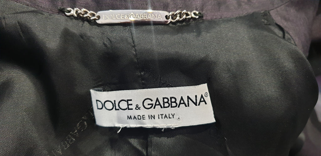 DOLCE & GABBANA Midnight Blue Black Silk Lined Evening Blazer Jacket 42 UK10