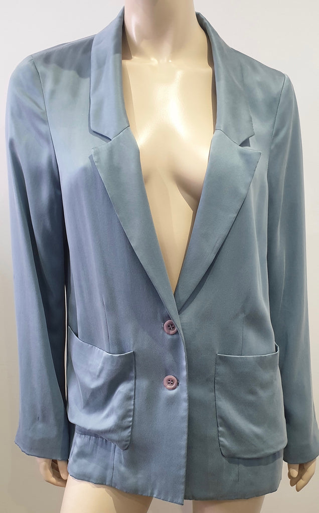 REBECCA TAYLOR Powder Blue Silk Single Breasted Lined Blazer Jacket US10 UK14