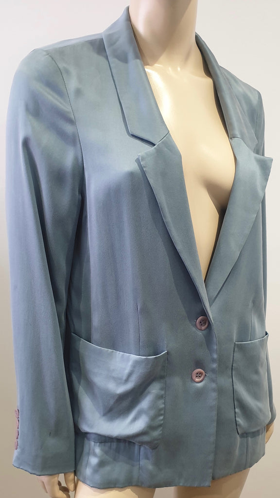 REBECCA TAYLOR Powder Blue Silk Single Breasted Lined Blazer Jacket US10 UK14