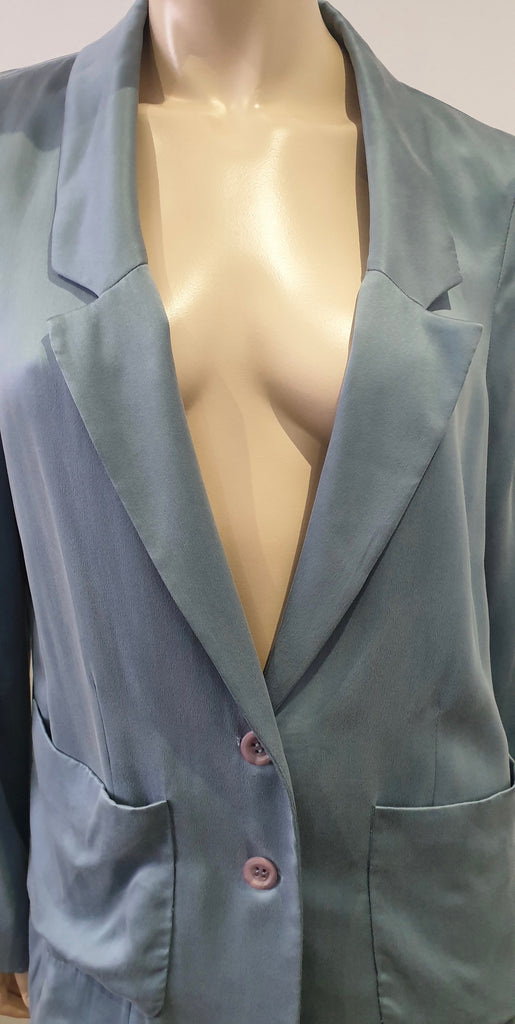 REBECCA TAYLOR Powder Blue Silk Single Breasted Lined Blazer Jacket US10 UK14