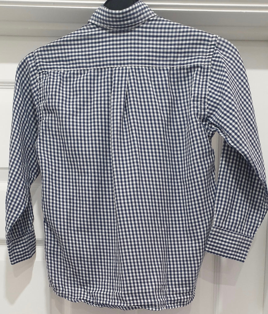 OSCAR DE LA RENTE Boy's Navy & White Check Cotton Collared Long Sleeve Shirt Top