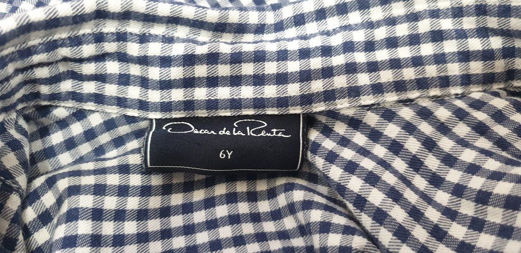 OSCAR DE LA RENTE Boy's Navy & White Check Cotton Collared Long Sleeve Shirt Top
