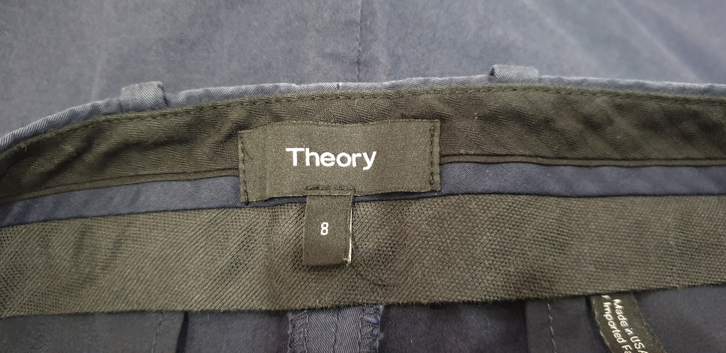 THEORY Women's Navy Blue Cotton Blend Casual Summer Shorts US8 UK12