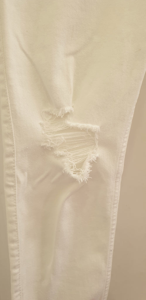ABERCROMBIE & FITCH White Cotton Blend Ripped Crop ANKLE Jeans Pants 14R W30