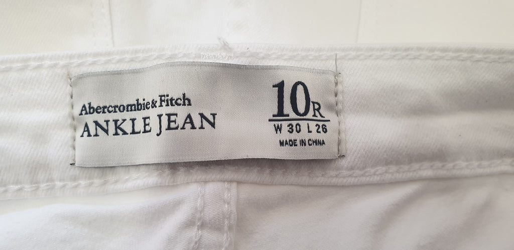 ABERCROMBIE & FITCH White Cotton Blend Ripped Crop ANKLE Jeans Pants 14R W30