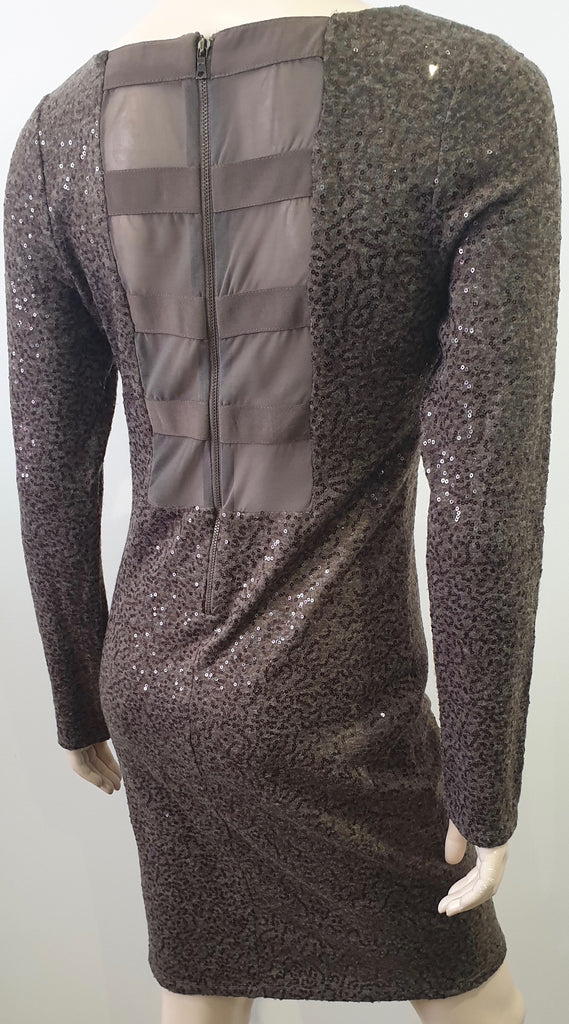 ALICE & OLIVIA Olive Green Sequin Embellished Sheer Panel Bodycon Evening Dress