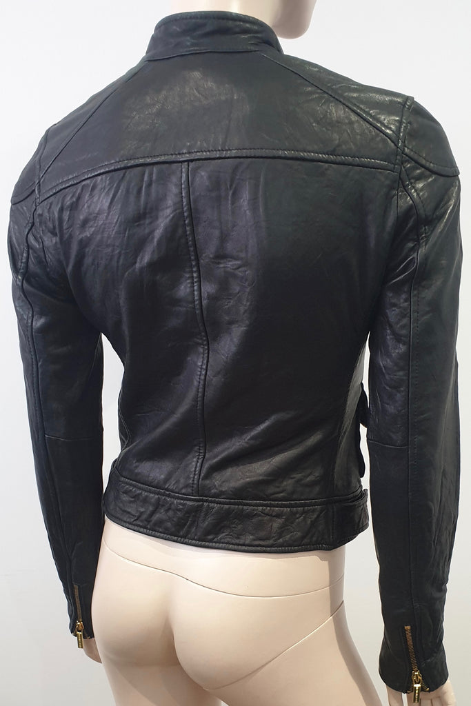 MICHAEL MICHAEL KORS Black Leather Collarless Gold Stud Zipper Biker Jacket XXS