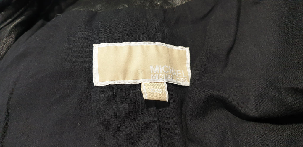 MICHAEL MICHAEL KORS Black Leather Collarless Gold Stud Zipper Biker Jacket XXS