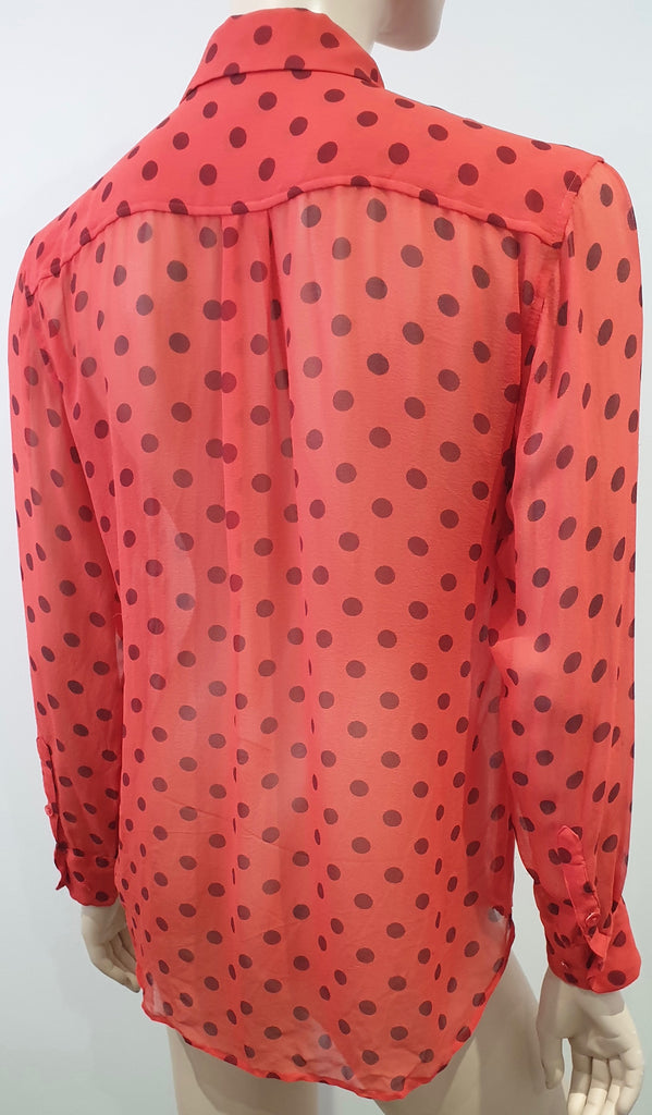 EQUIPMENT FEMME Orange Sheer Polka Dot Collared Long Sleeve Blouse Shirt Top S