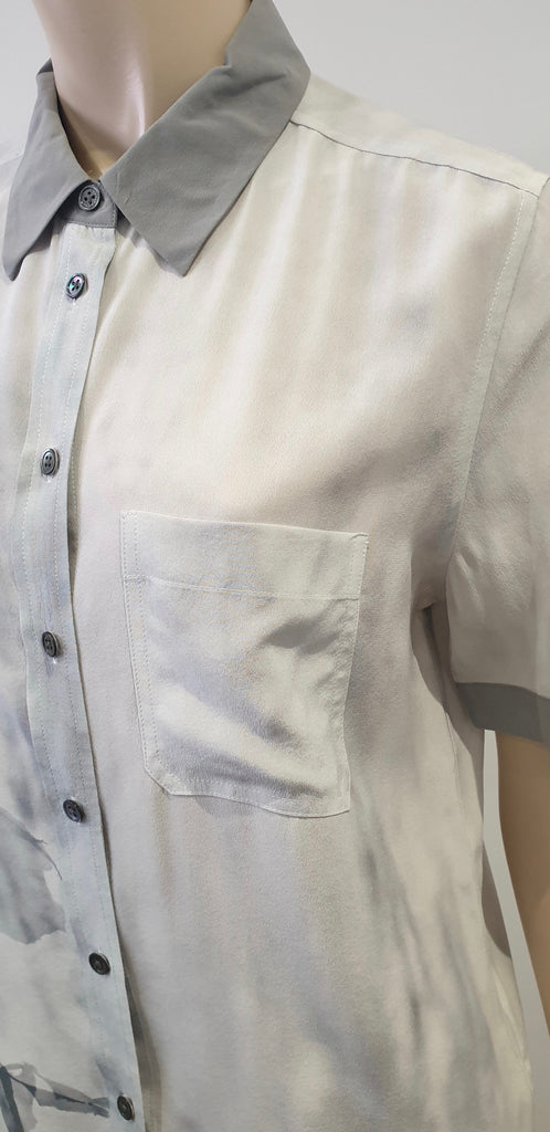 EQUIPMENT FEMME Grey Silk Floral Print Collared Short Sleeve Blouse Shirt Top S