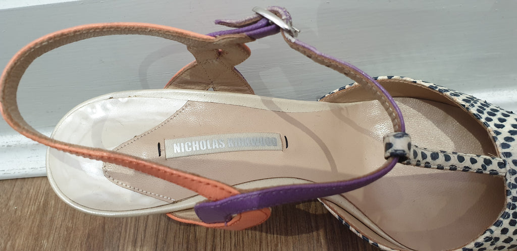 NICHOLAS KIRKWOOD Women's Multi-Colour T-Bar Stiletto Heel Sandals Shoes 36 UK3
