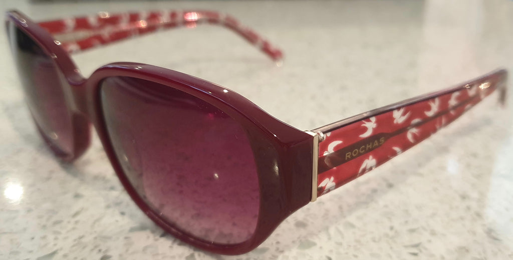 ROCHAS Women's Burgundy RO9598 Rounded Rectangular Bird Print Sunglasses