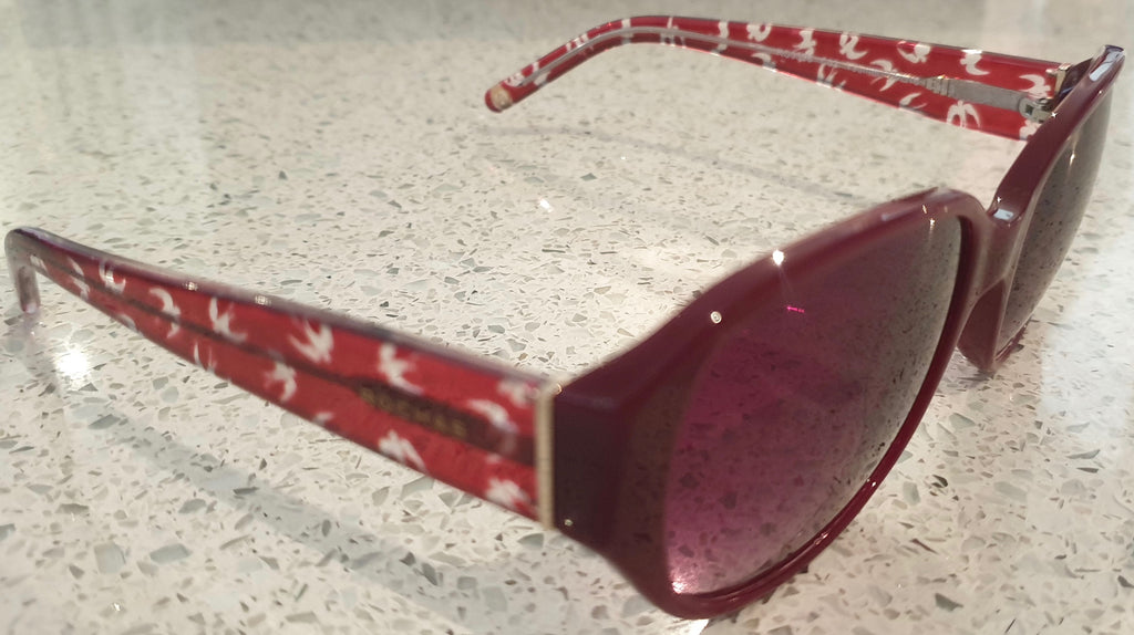 ROCHAS Women's Burgundy RO9598 Rounded Rectangular Bird Print Sunglasses