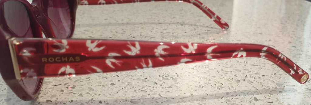 ROCHAS Women's Burgundy RO9598 Rounded Rectangular Bird Print Sunglasses