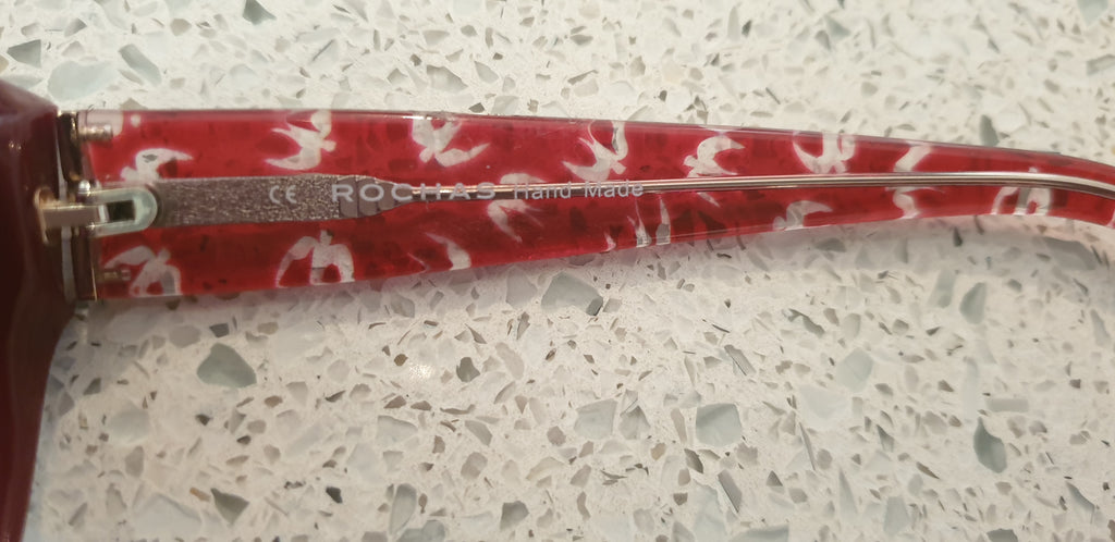 ROCHAS Women's Burgundy RO9598 Rounded Rectangular Bird Print Sunglasses