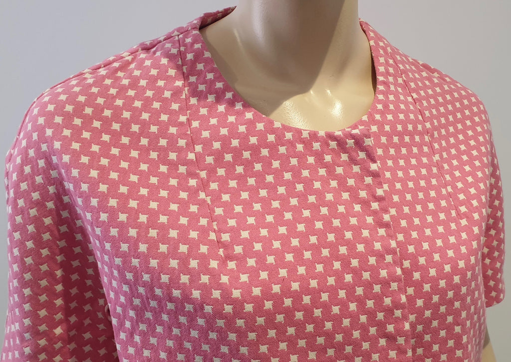 MARNI Pink & White Cotton Blend Geometric Print Short Sleeve Boxy Blazer Jacket