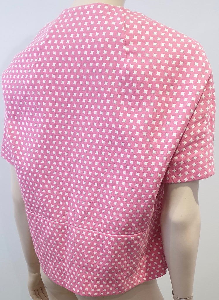 MARNI Pink & White Cotton Blend Geometric Print Short Sleeve Boxy Blazer Jacket