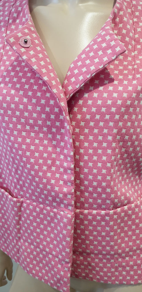 MARNI Pink & White Cotton Blend Geometric Print Short Sleeve Boxy Blazer Jacket