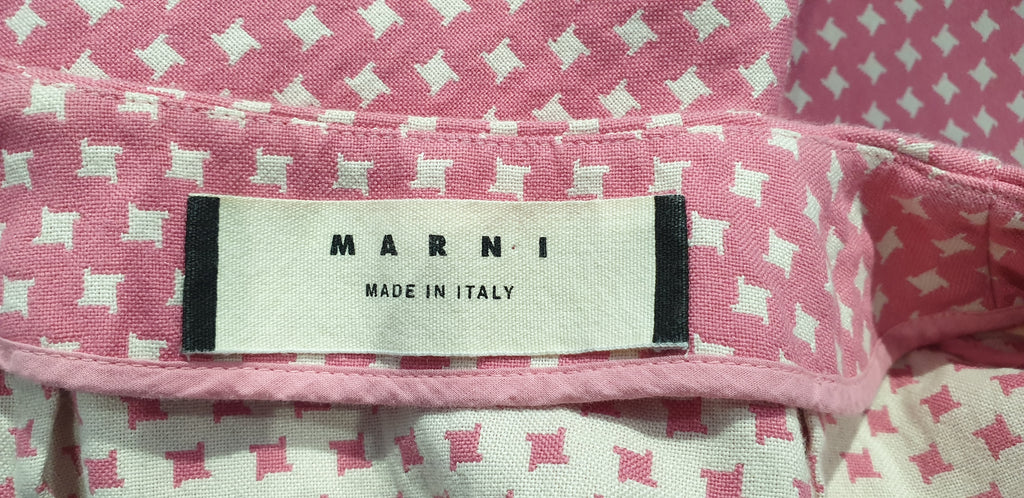 MARNI Pink & White Cotton Blend Geometric Print Short Sleeve Boxy Blazer Jacket