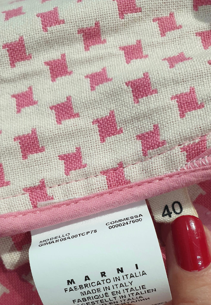 MARNI Pink & White Cotton Blend Geometric Print Short Sleeve Boxy Blazer Jacket