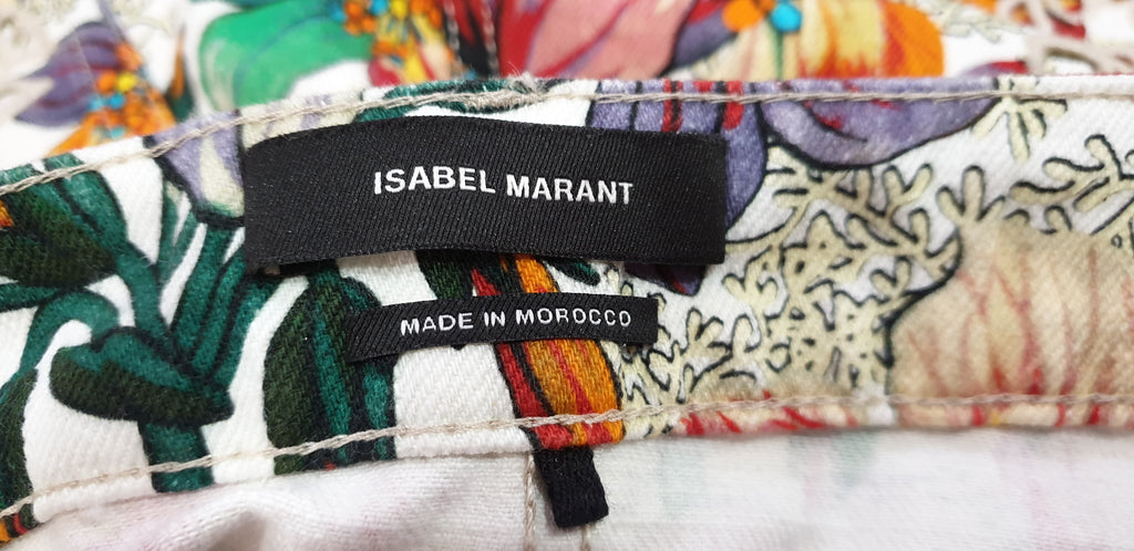 ISABEL MARANT Multi Colour Cotton Floral Printed Broderie Anglais Denim Shorts