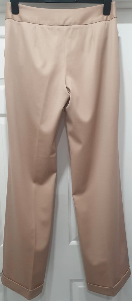SALVATORE FERRAGAMO Beige Wool Stretch Wide Leg Formal Pants Trousers UK12