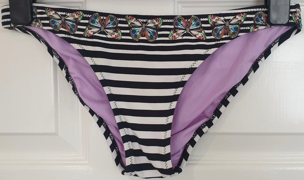 CHARMANTE Black & White Stripe Butterfly Print Top & Briefs 2 PC Bikini Set 38B