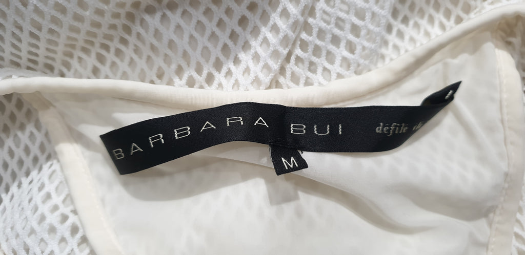 BARBARA BUI White & Cream Mesh Round Neck Racer Rear Lined Vest Tank Top M