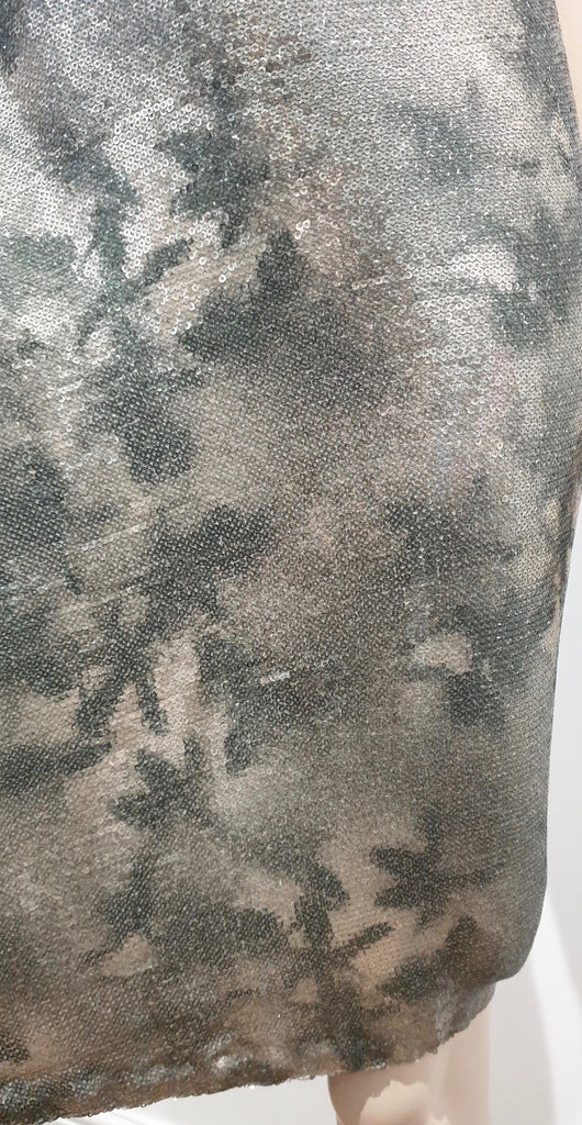 3.1 PHILLIP LIM Grey Silver Khaki Metallic Sequin Embellished One Shoulder Dress