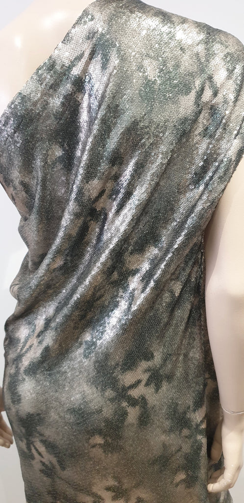 3.1 PHILLIP LIM Grey Silver Khaki Metallic Sequin Embellished One Shoulder Dress