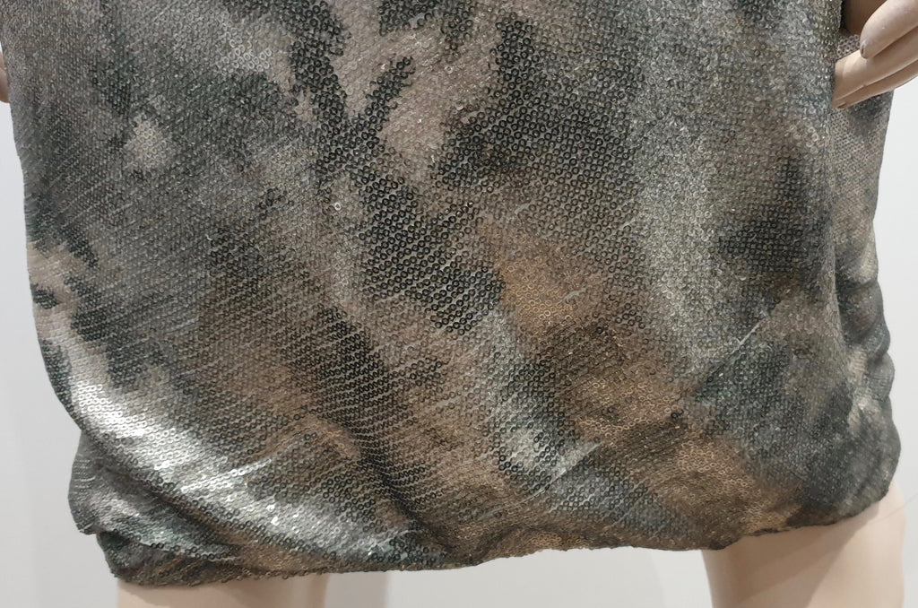 3.1 PHILLIP LIM Grey Silver Khaki Metallic Sequin Embellished One Shoulder Dress