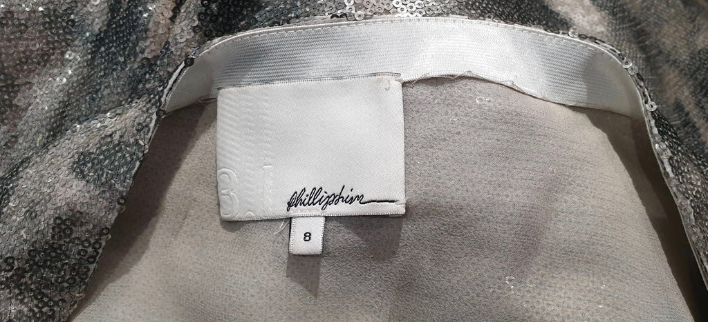 3.1 PHILLIP LIM Grey Silver Khaki Metallic Sequin Embellished One Shoulder Dress