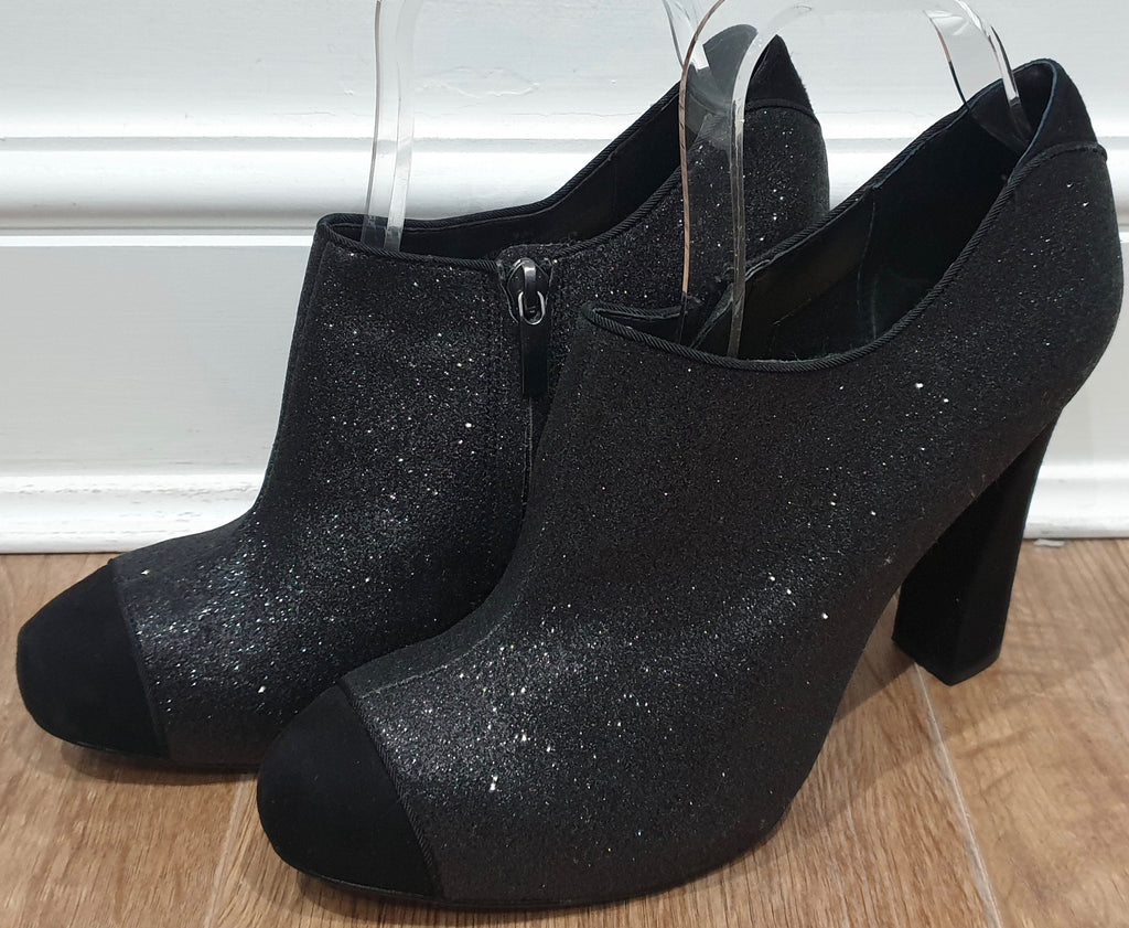 SAM EDELMAN Black & Grey Metallic Fabric Suede Trim Shoe Boots 9M UK7 - NEW!