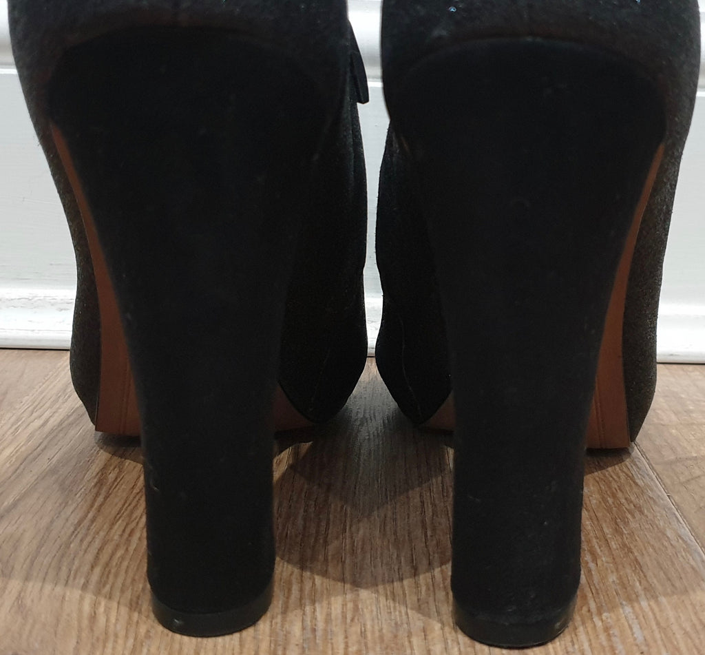 SAM EDELMAN Black & Grey Metallic Fabric Suede Trim Shoe Boots 9M UK7 - NEW!