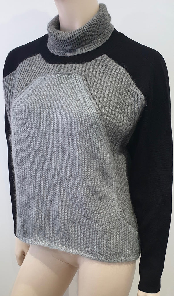 HELMUT LANG Grey & Black Chunky Rib Polo Neck Long Sleeve Jumper Sweater Top S