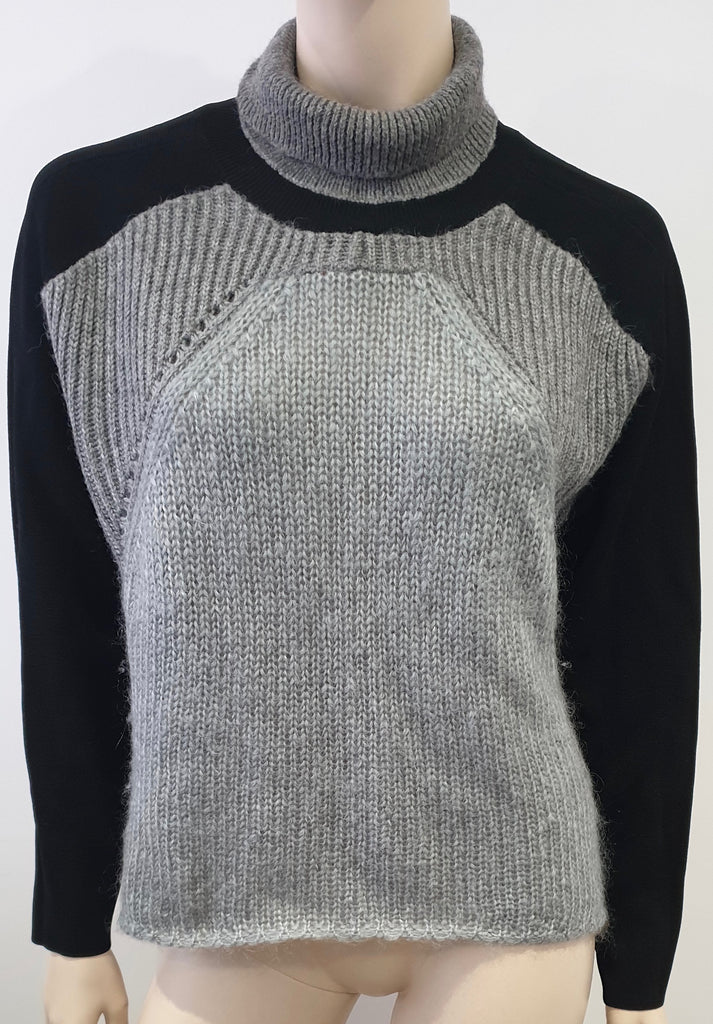 HELMUT LANG Grey & Black Chunky Rib Polo Neck Long Sleeve Jumper Sweater Top S