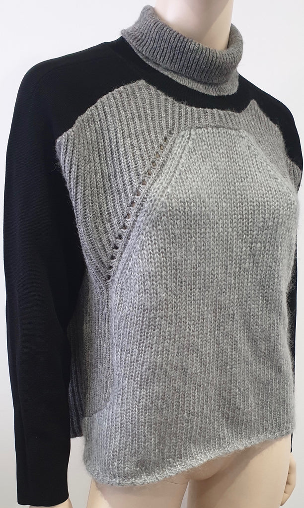 HELMUT LANG Grey & Black Chunky Rib Polo Neck Long Sleeve Jumper Sweater Top S