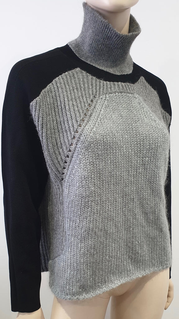 HELMUT LANG Grey & Black Chunky Rib Polo Neck Long Sleeve Jumper Sweater Top S