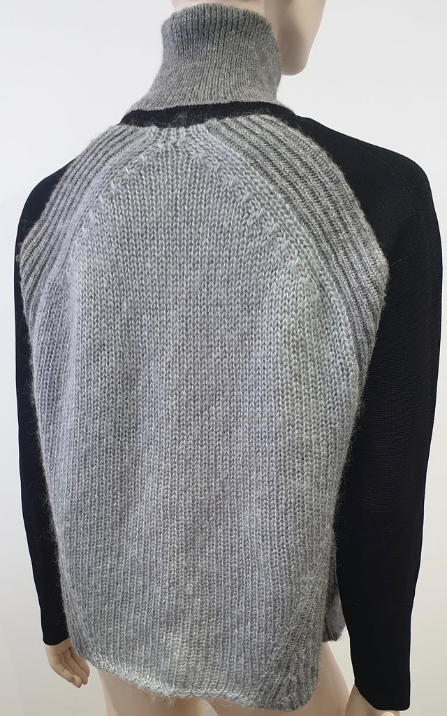 HELMUT LANG Grey & Black Chunky Rib Polo Neck Long Sleeve Jumper Sweater Top S