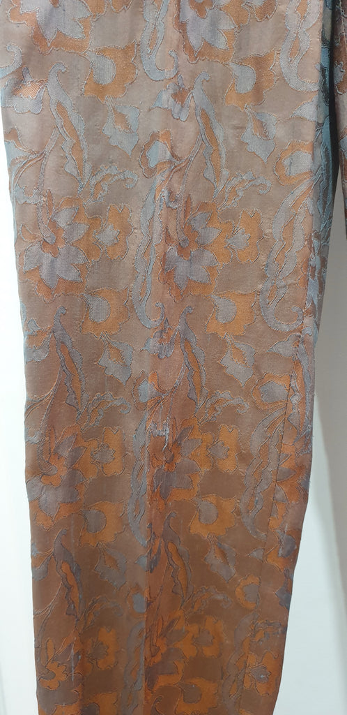 NICOLE FARHI Orange Beige Grey Silk Sheen Floral Print Tapered Trousers Pants 10