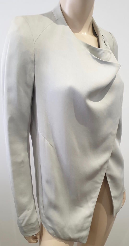 HELMUT LANG Pale Grey Draped Round Neck Long Sleeve Lined Blazer Jacket 6 UK10