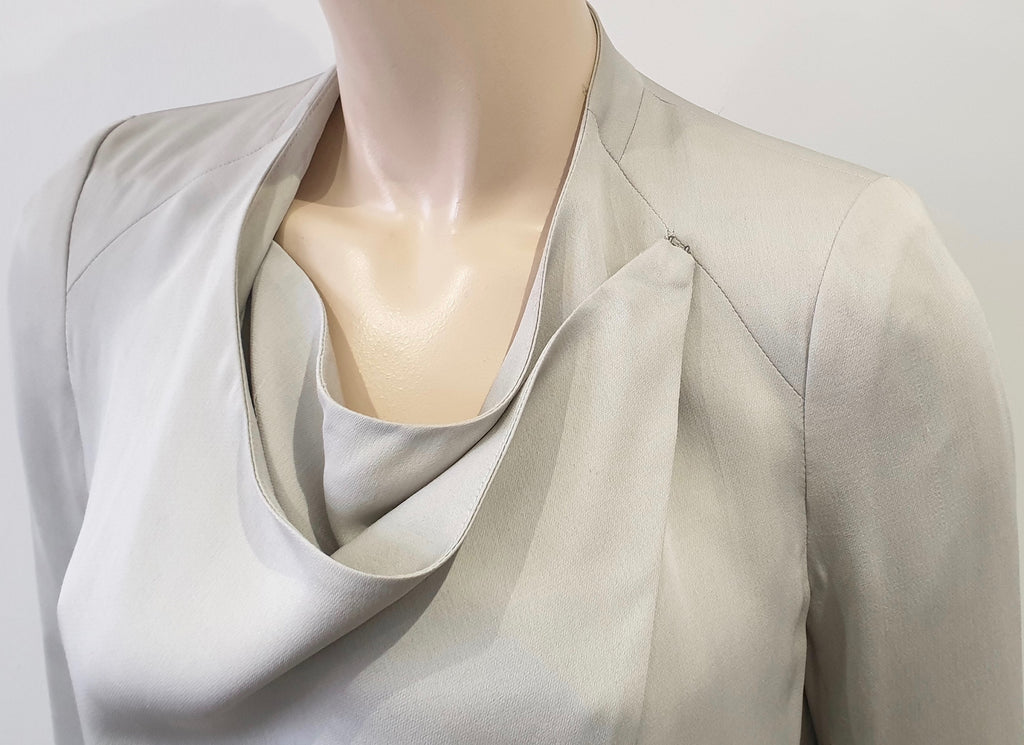 HELMUT LANG Pale Grey Draped Round Neck Long Sleeve Lined Blazer Jacket 6 UK10