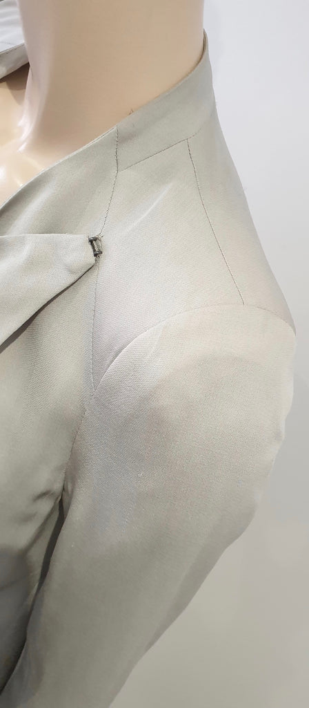 HELMUT LANG Pale Grey Draped Round Neck Long Sleeve Lined Blazer Jacket 6 UK10
