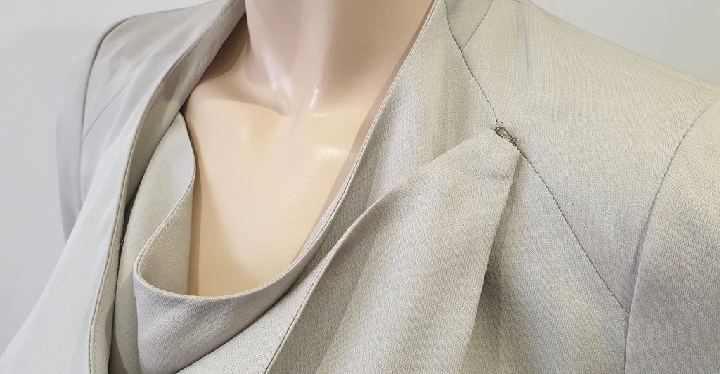 HELMUT LANG Pale Grey Draped Round Neck Long Sleeve Lined Blazer Jacket 6 UK10