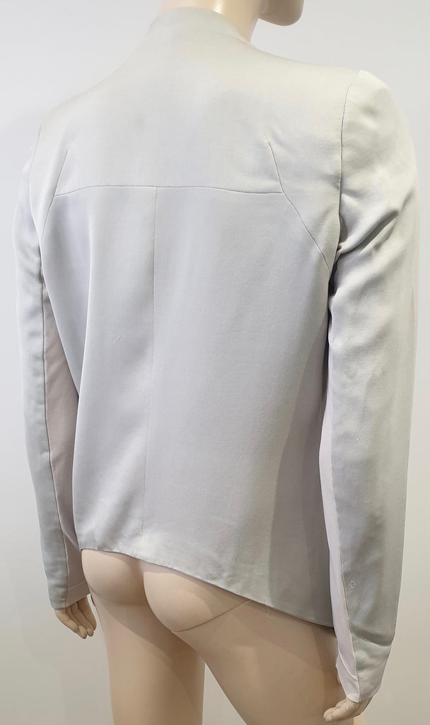 HELMUT LANG Pale Grey Draped Round Neck Long Sleeve Lined Blazer Jacket 6 UK10
