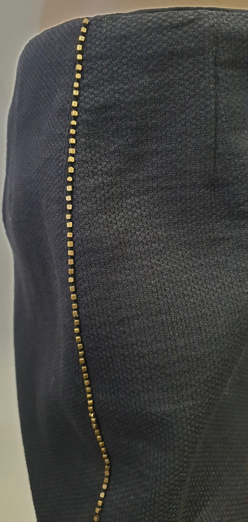 DRIES VAN NOTEN Midnight Navy Black Gold Tone Stud Formal Pencil Skirt FR38 UK10