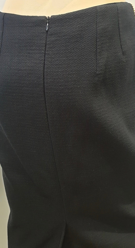 DRIES VAN NOTEN Midnight Navy Black Gold Tone Stud Formal Pencil Skirt FR38 UK10