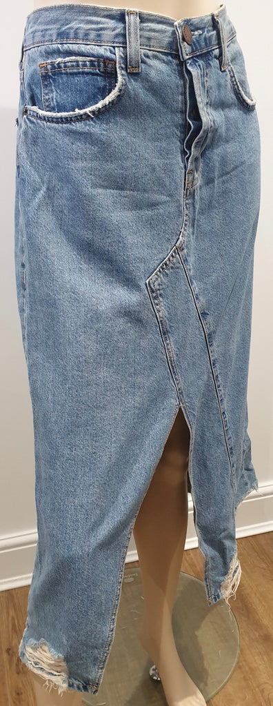 CURRENT / ELLIOTT Blue Cotton Blend Denim Distressed Fray A-Line Casual Skirt 27